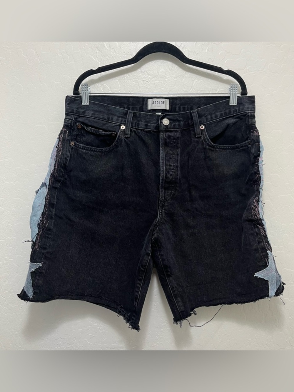 AGOLDE Reworked Low-Rise Jorts with Custom Star Patchwork Sz 30 Unique OOAK